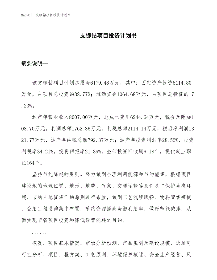 （招商引资报告）支锣钻项目投资计划书_第1页