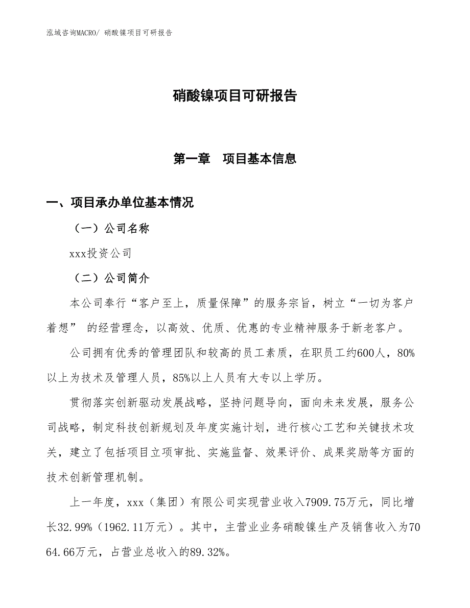 硝酸镍项目可研报告_第1页