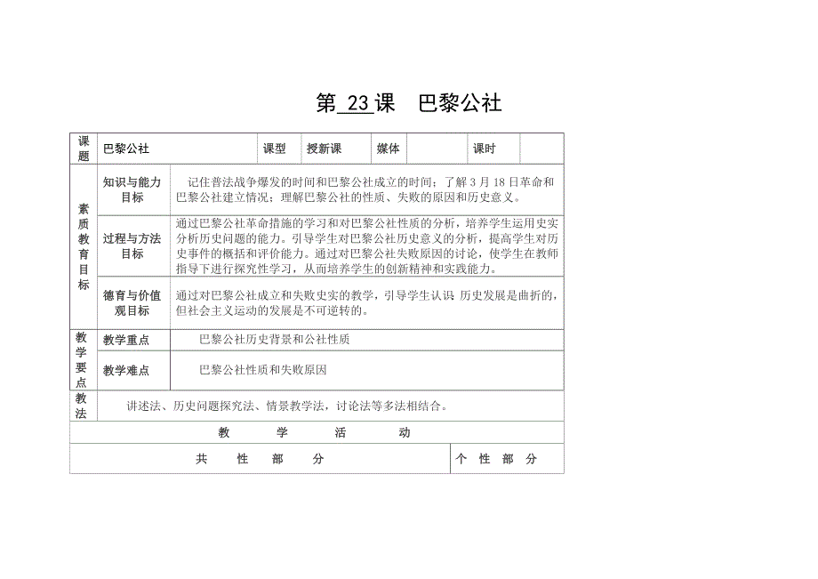 9,23   巴黎公社  教案 （川教版 九年级历史上册） (8)_第1页