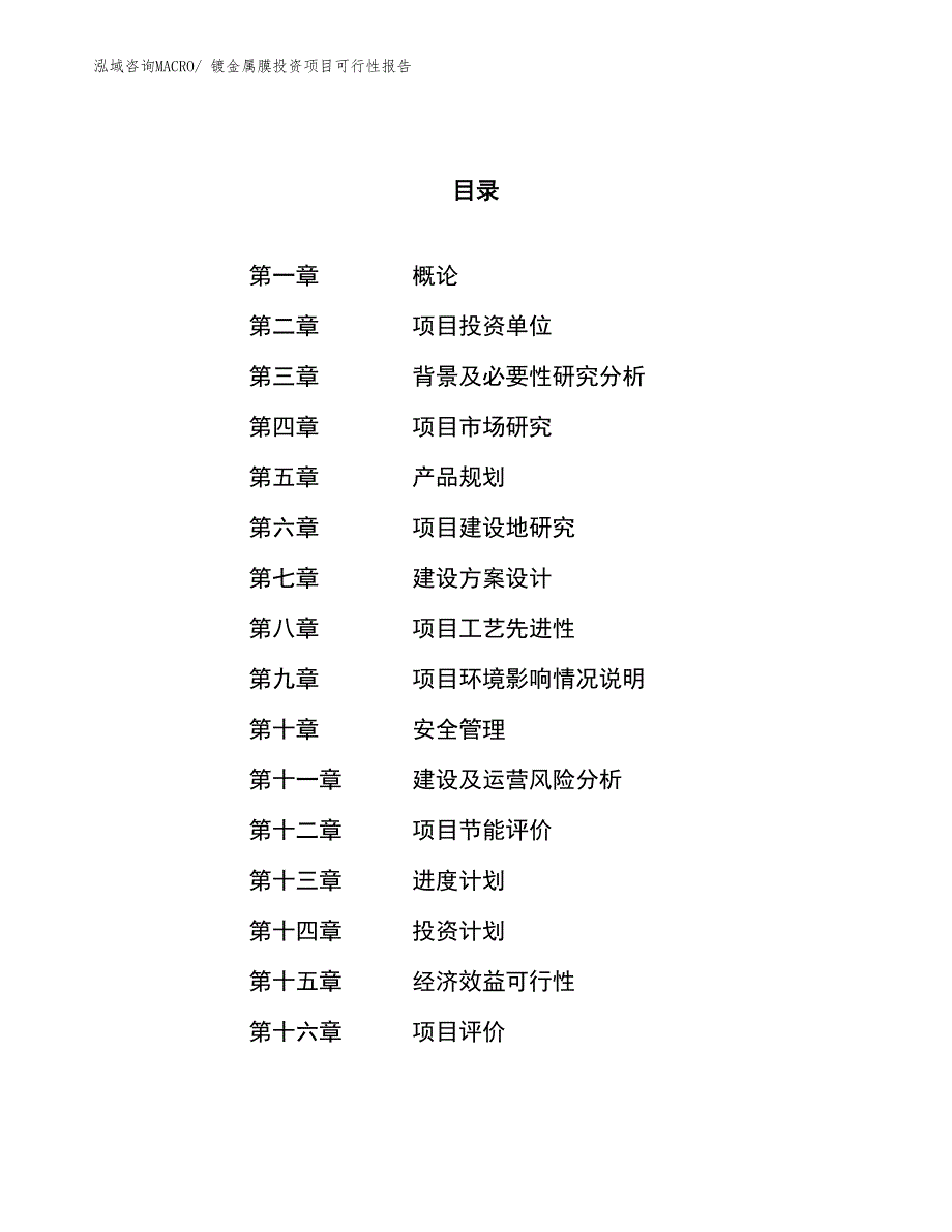 （项目申请）镀金属膜投资项目可行性报告_第1页