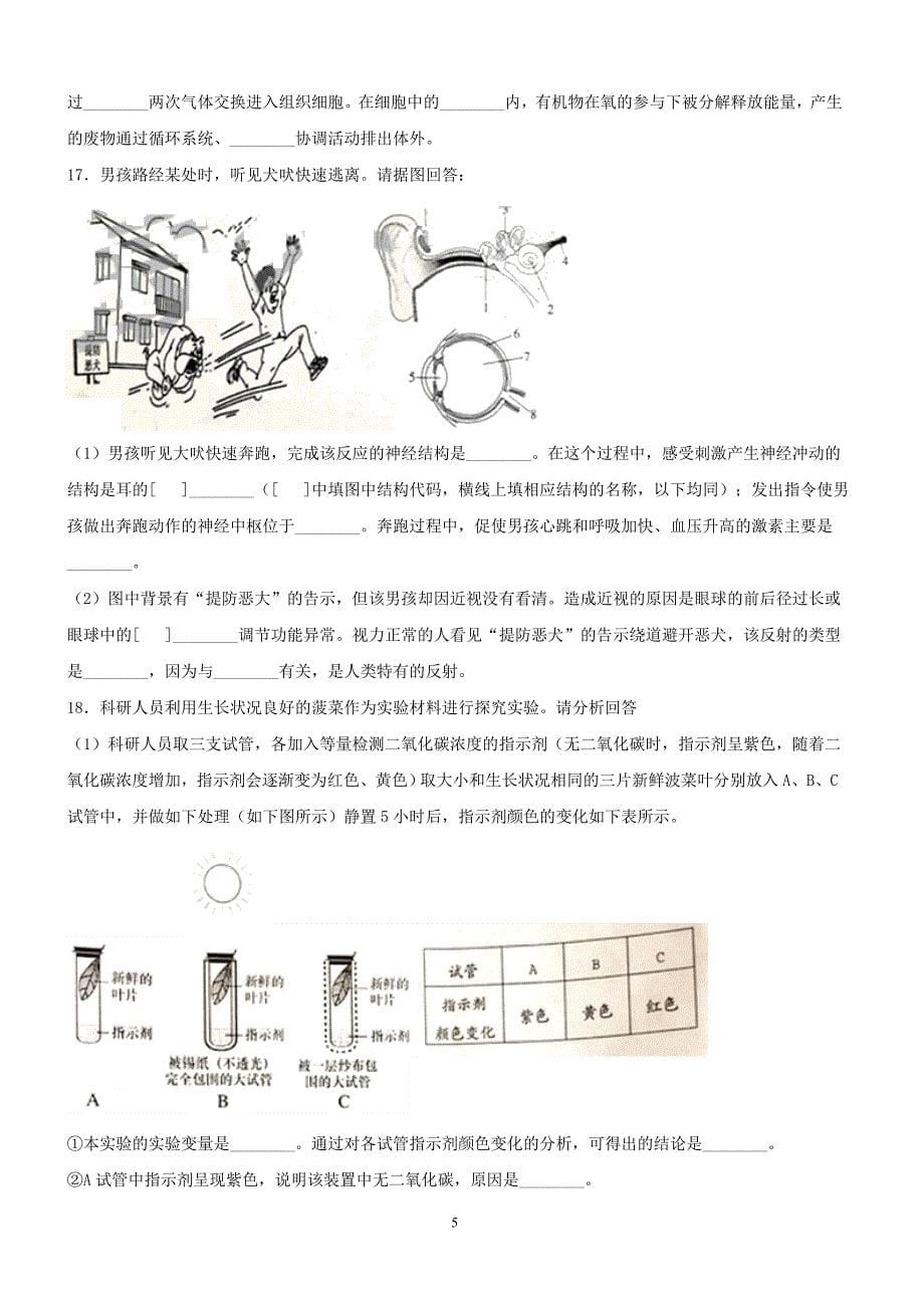 山东省泰安市2018年初中学业水平考试生物试题含答案_第5页