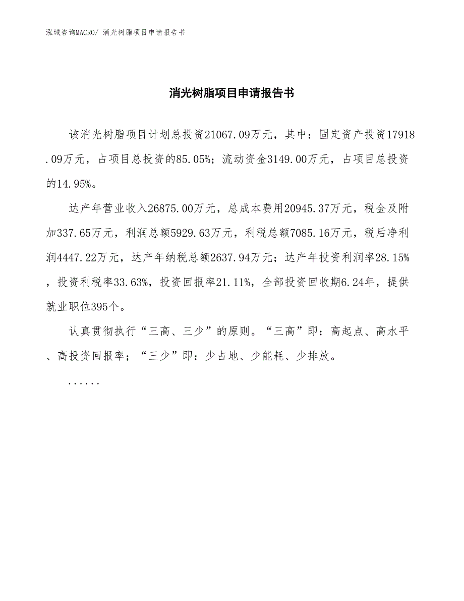 消光树脂项目申请报告书_第2页