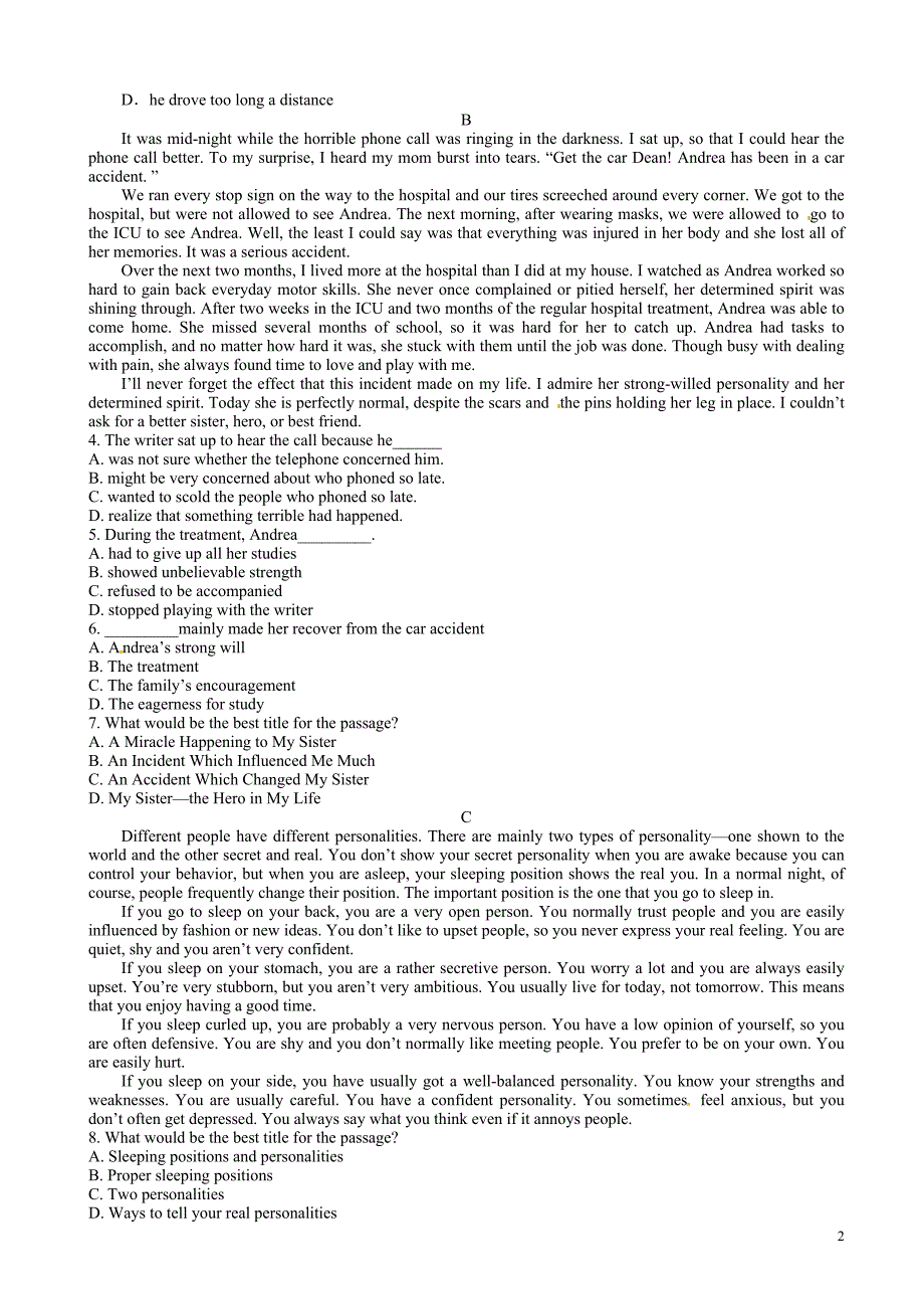 黑龙江省友谊县红兴隆管理局第一高级中学高一下学期期中考试英语试题(有答案)_第2页