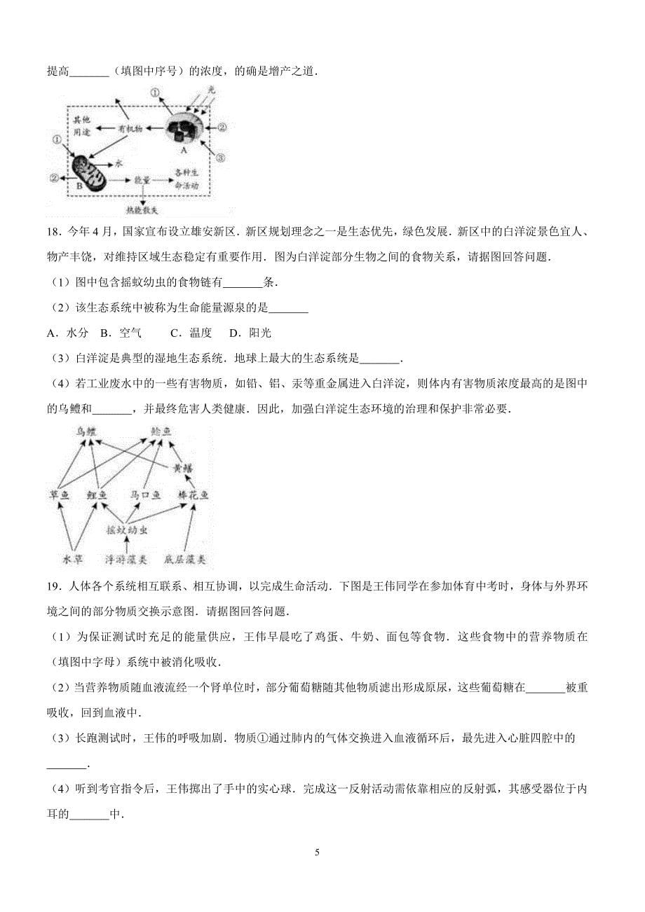 河北省2017年中考生物试题含答案解析_第5页