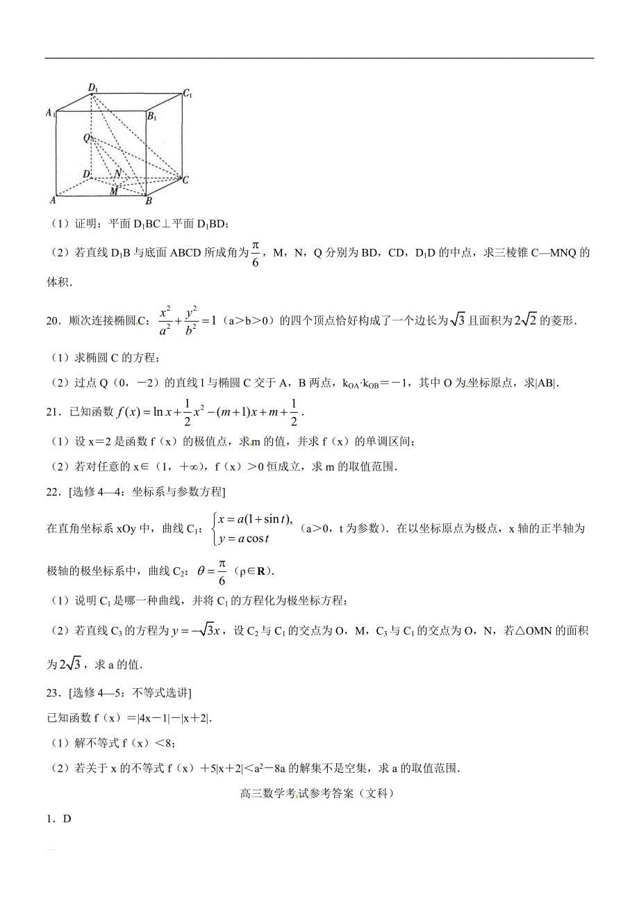 吉林省名校2019届高三第一次联合模拟考试数学（文）试题_第5页