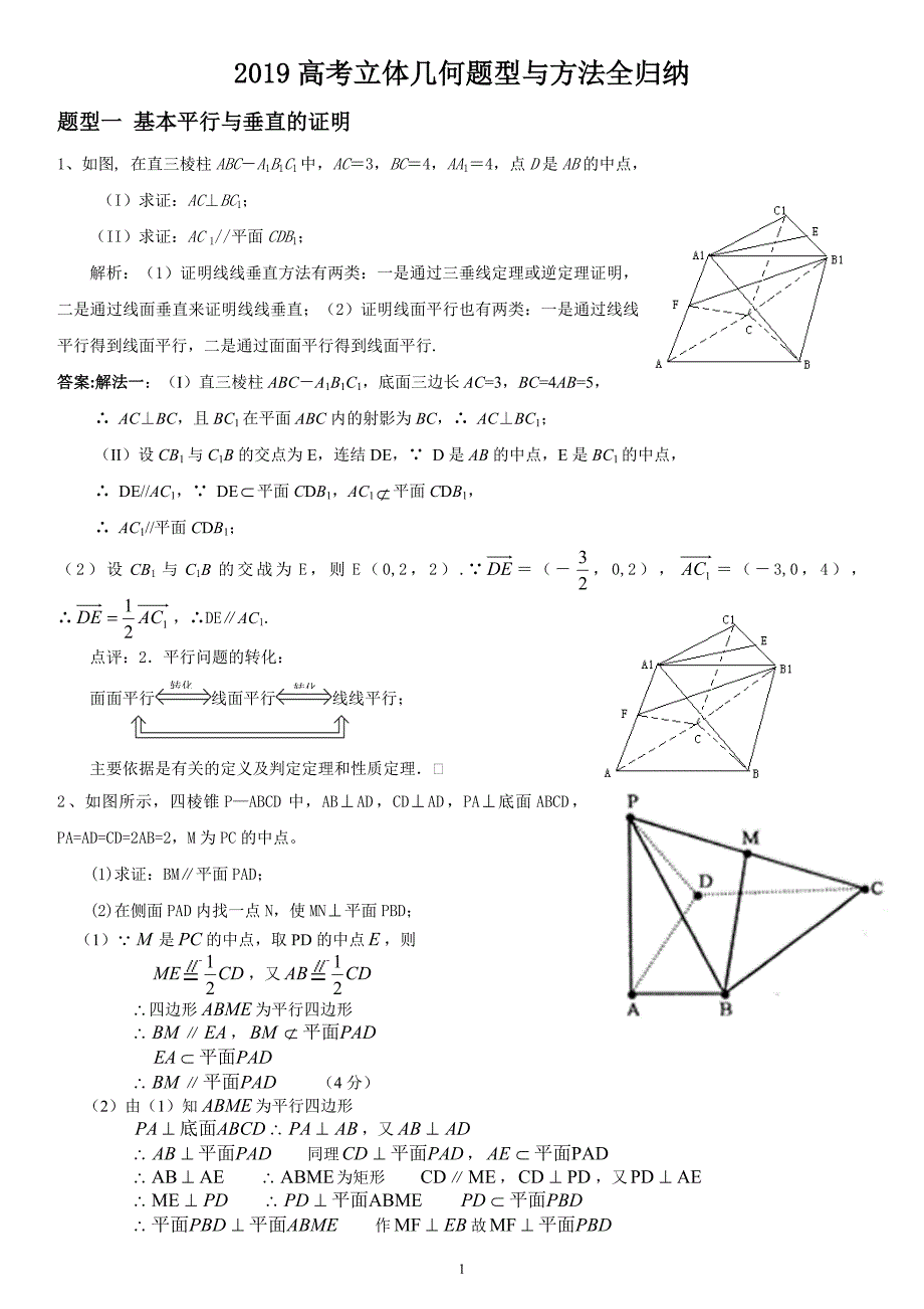 （非常经典）高考立体几何题型与方法全归纳_第1页
