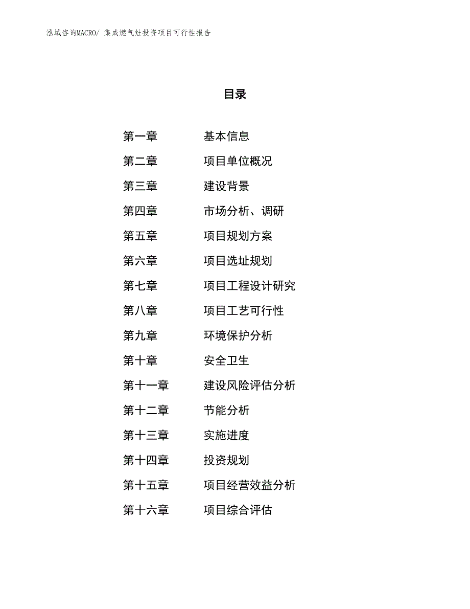 （项目申请）集成燃气灶投资项目可行性报告_第1页