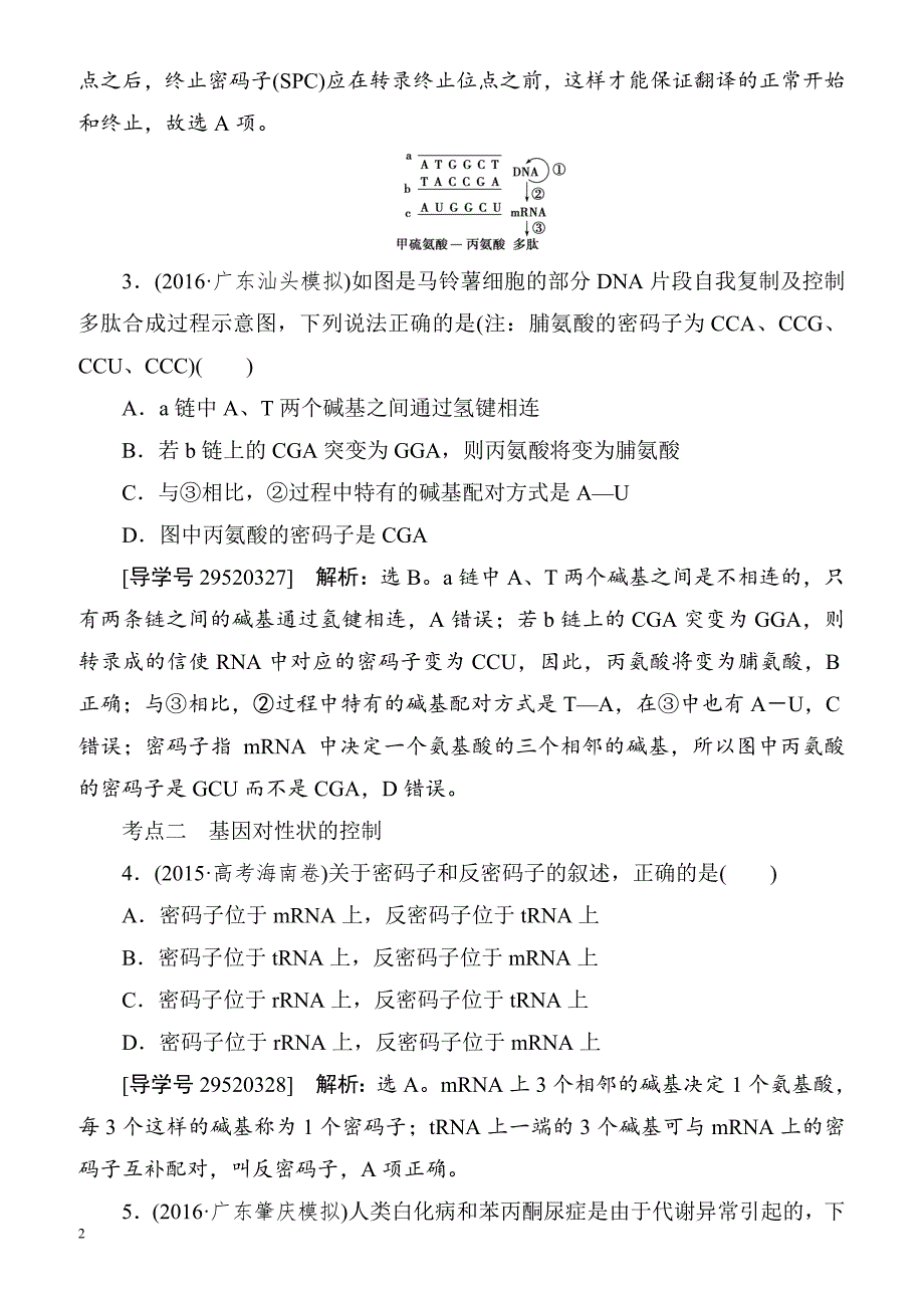 2018届高考生物综合能力突破复习训练35(基因控制蛋白质的合成)__第2页