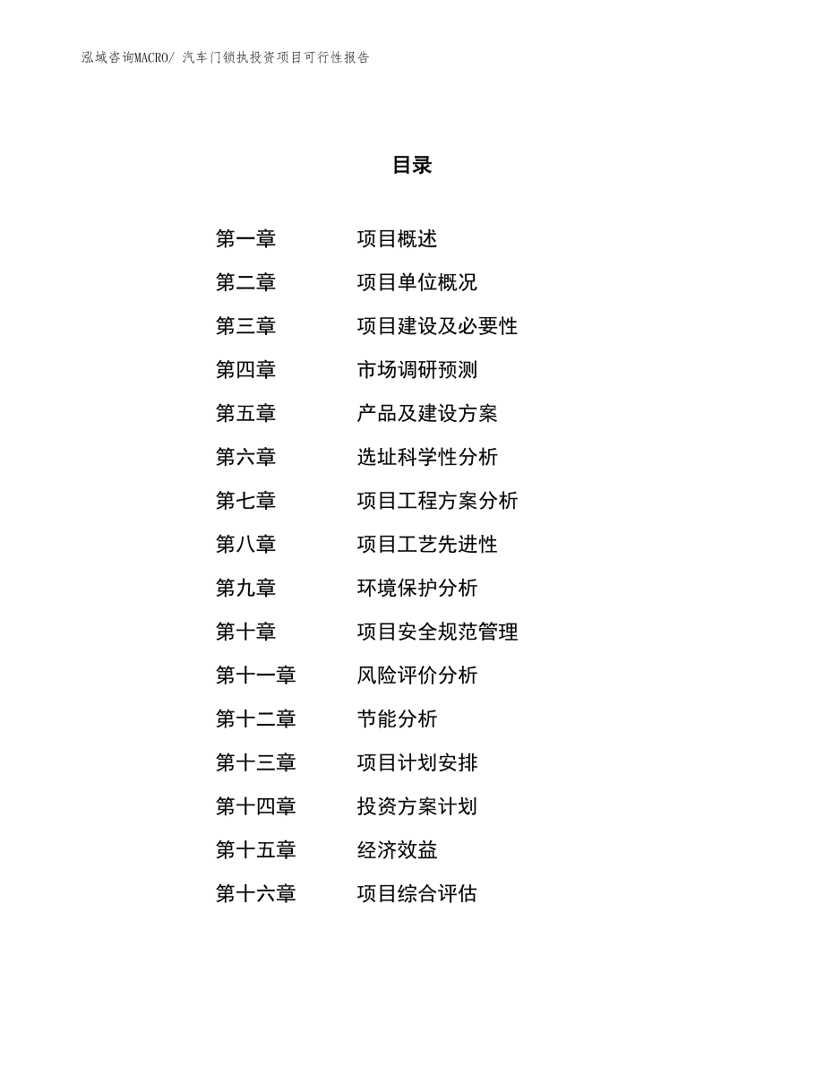 （项目申请）汽车门锁执投资项目可行性报告_第1页