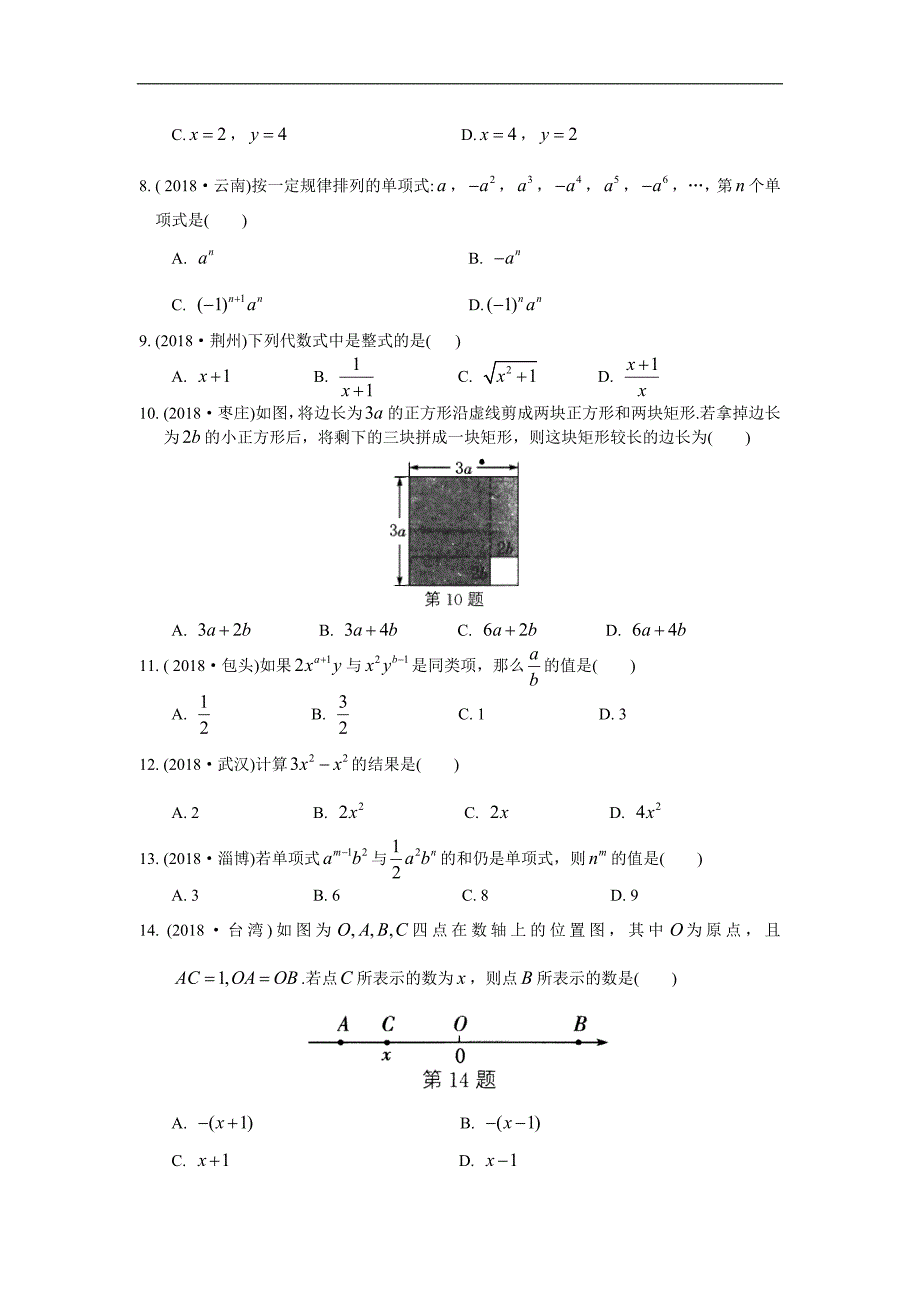 2019年中考数学复习《整式与因式分解》专题练习及解析_第2页