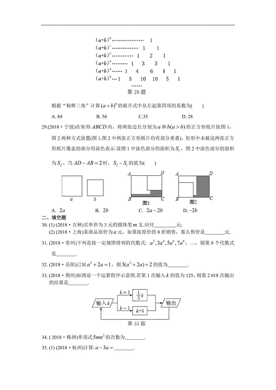 2019年中考数学复习《整式与因式分解》专题练习及解析_第5页