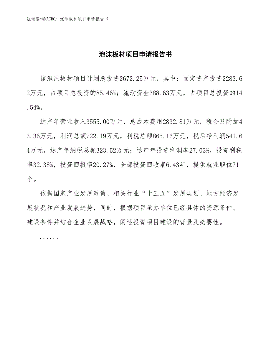 泡沫板材项目申请报告书_第2页