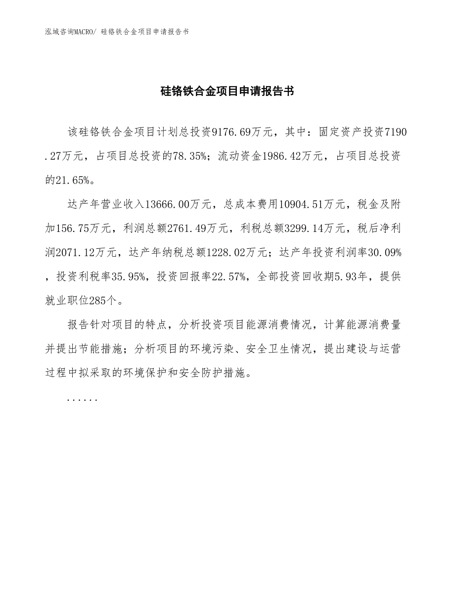 硅铬铁合金项目申请报告书_第2页