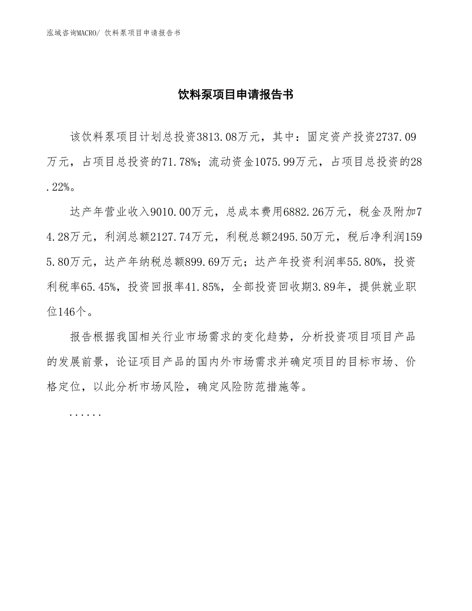 饮料泵项目申请报告书_第2页