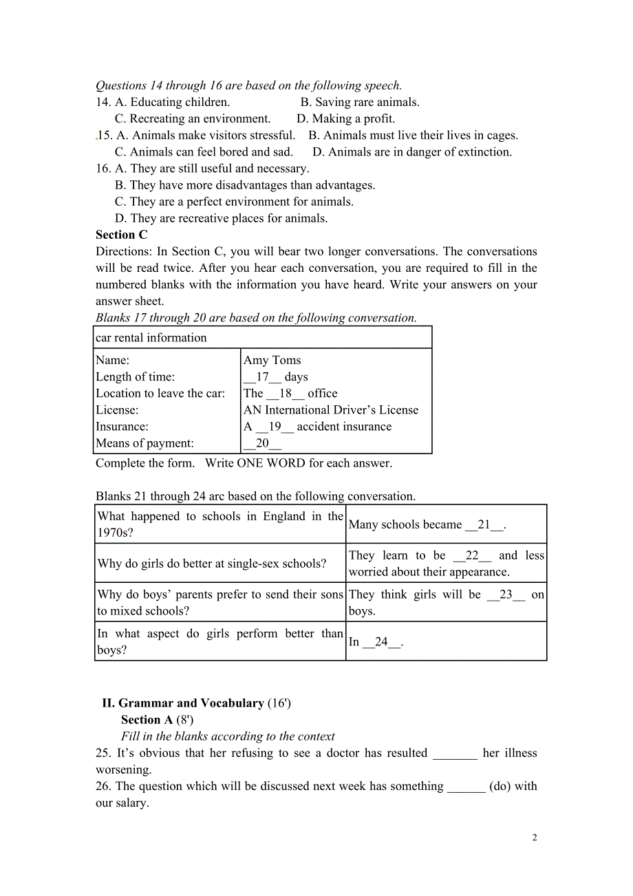 高一下学期期中考试英语试题(有答案)_第2页