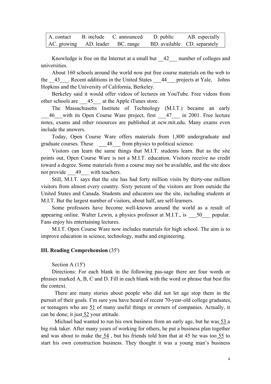 高一下学期期中考试英语试题(有答案)_第4页