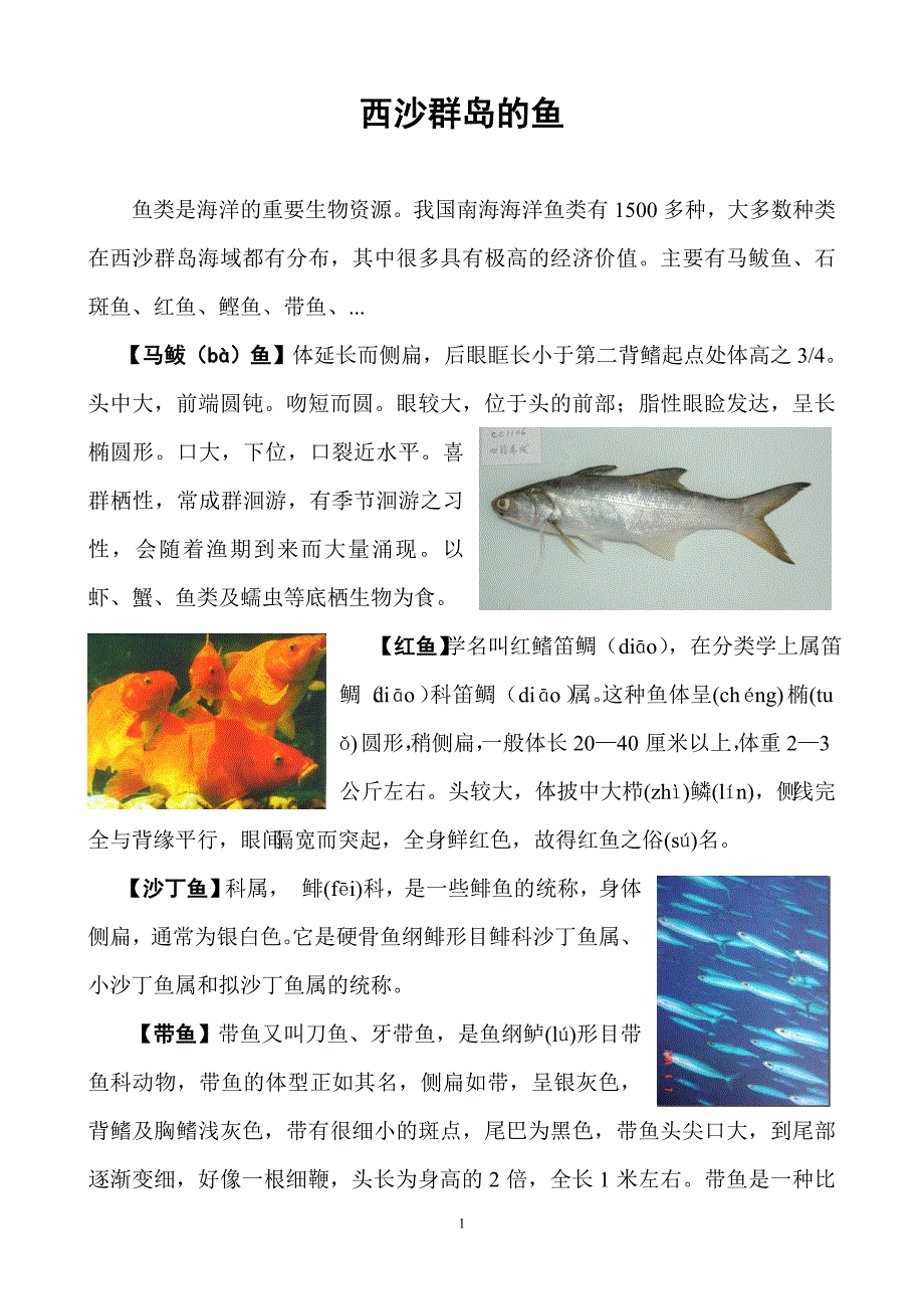 西沙群岛的常见的鱼类资源简介.doc_第1页