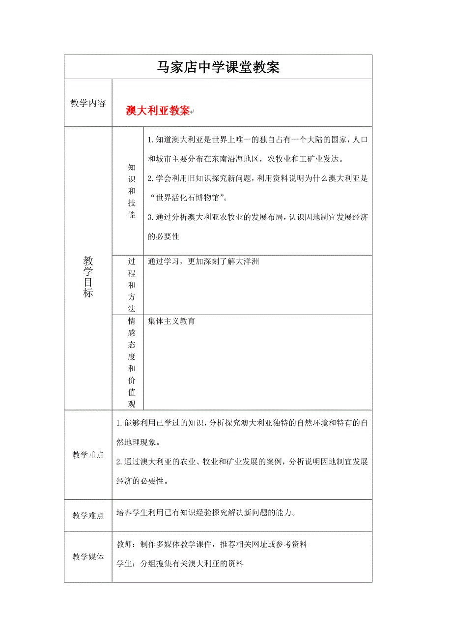 8.4澳大利亚（2） 精品教案（七年级人教版下册）_第1页