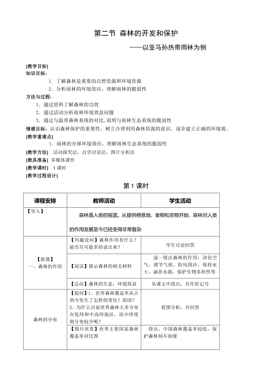 《森林的开发和保护—以亚马孙热带雨林为例》互动自学探究法教学教案.doc_第1页