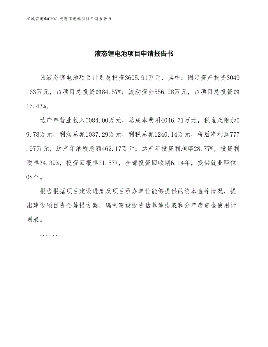 液态锂电池项目申请报告书_第2页