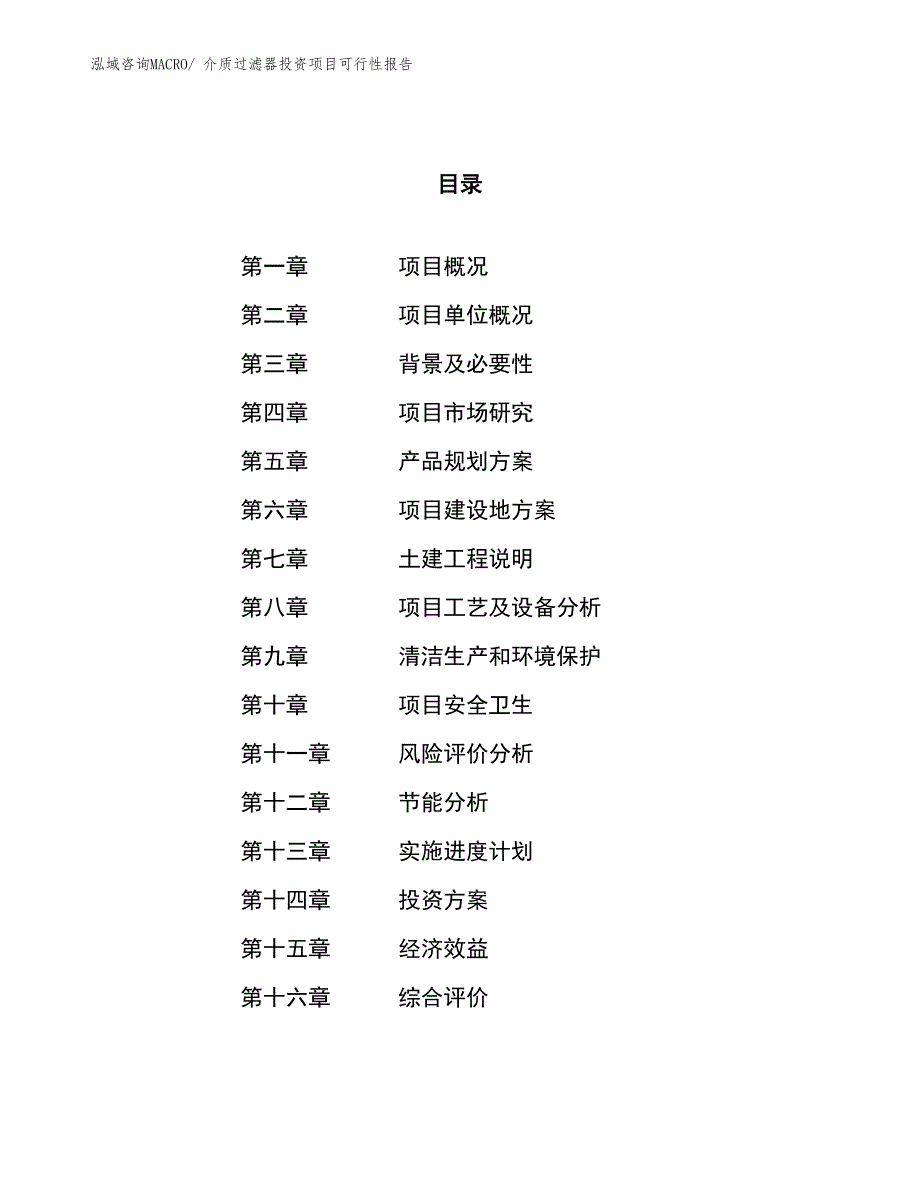 （项目申请）介质过滤器投资项目可行性报告_第1页