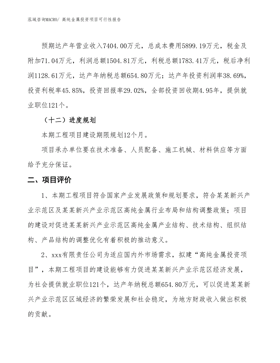 （项目申请）高纯金属投资项目可行性报告_第4页