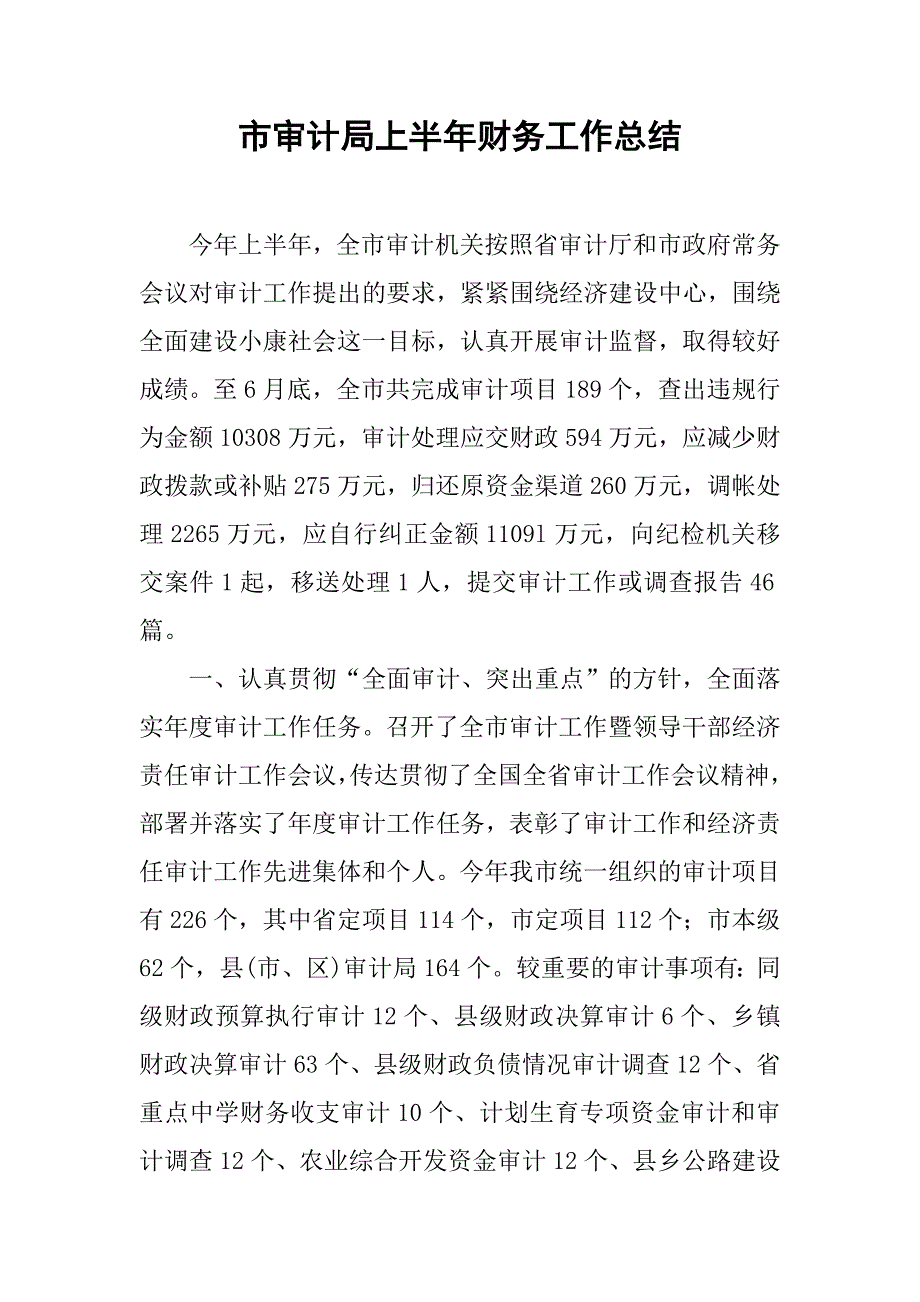 市审计局上半年财务工作总结.doc_第1页