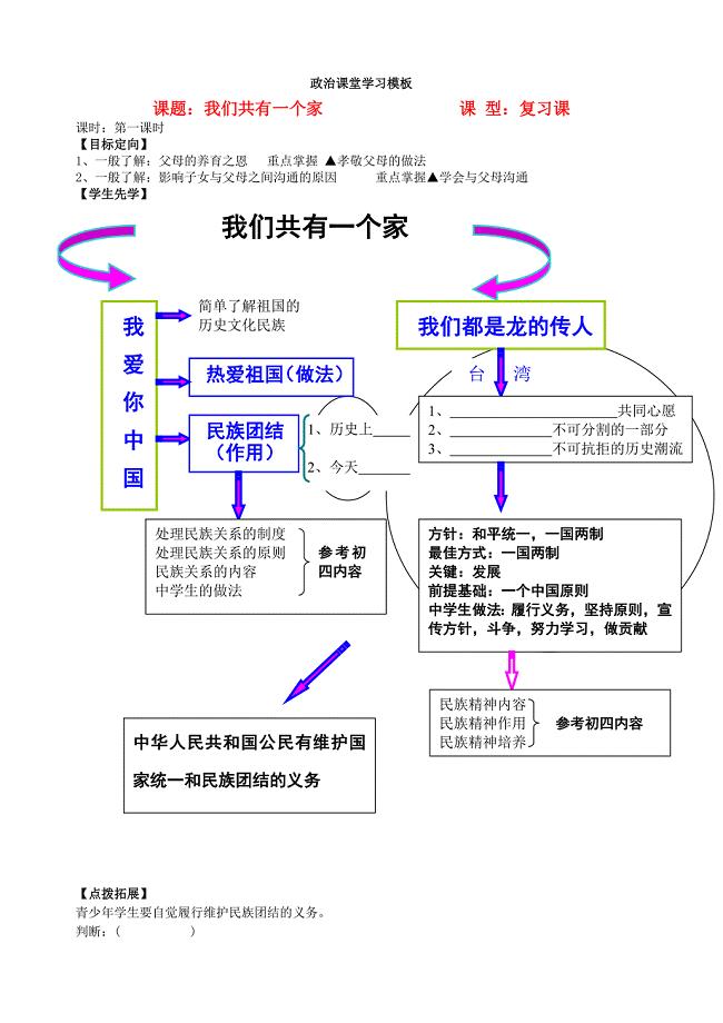 八年级政治上册 我们共有一个家 教案 鲁教版 (2)