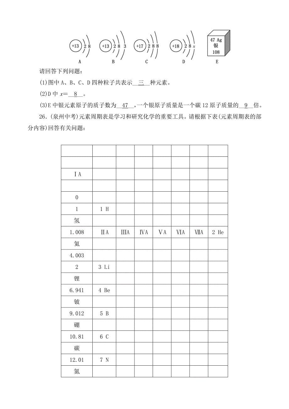 汕头市世贸实验中学2015-2016学年九年级上册化学第三单元 测试题1（人教版）_第5页