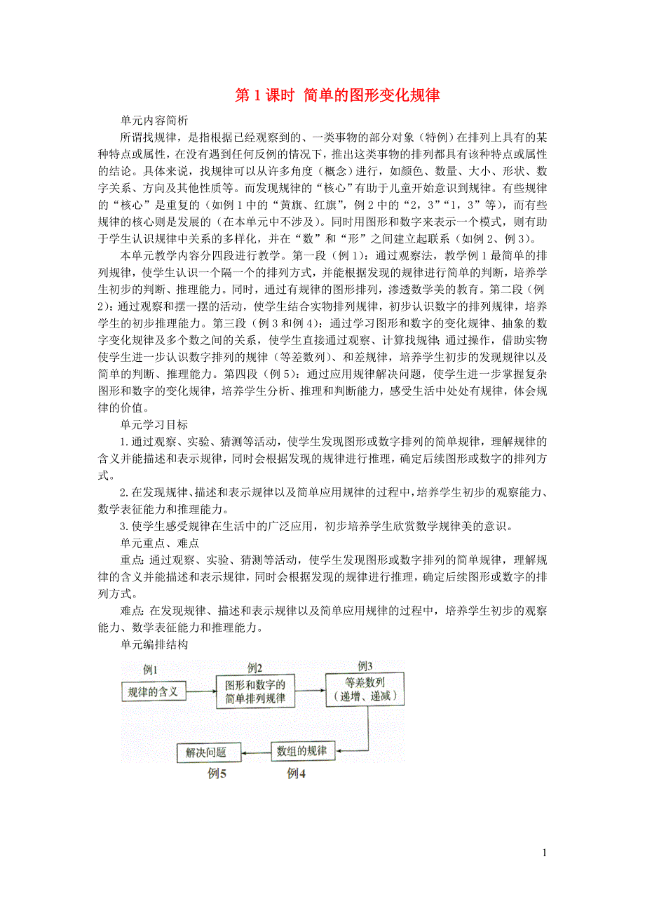 一年级数学下册 第7单元 找规律 第1课时 简单的图形变化规律教案 新人教版_第1页