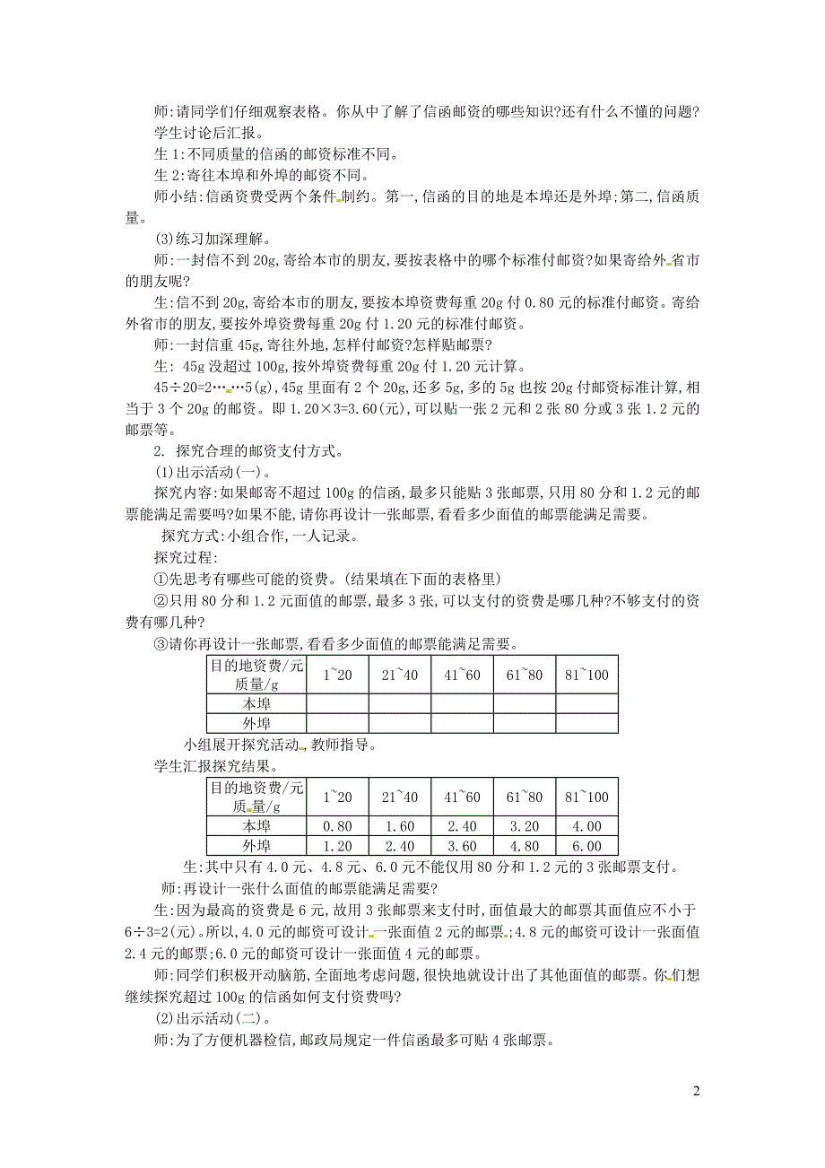 六年级数学下册 第6单元《整理与复习》5 综合与实践（邮票中的数学问题）教案3 新人教版_第2页