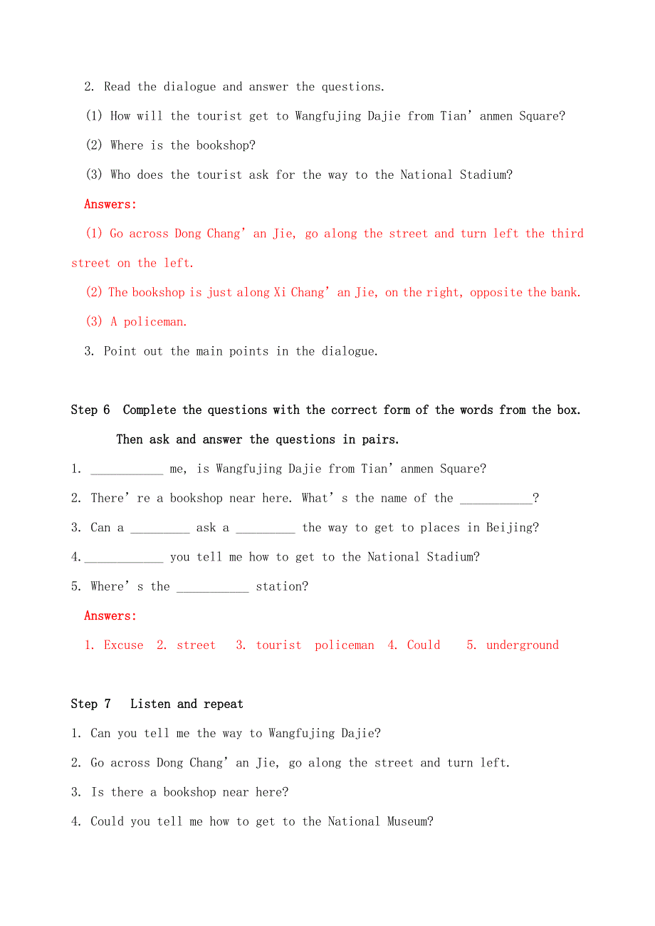 module 6 unit 1 could you tell me how to get to the national stadium教案1（外研版七年级下册）_第3页