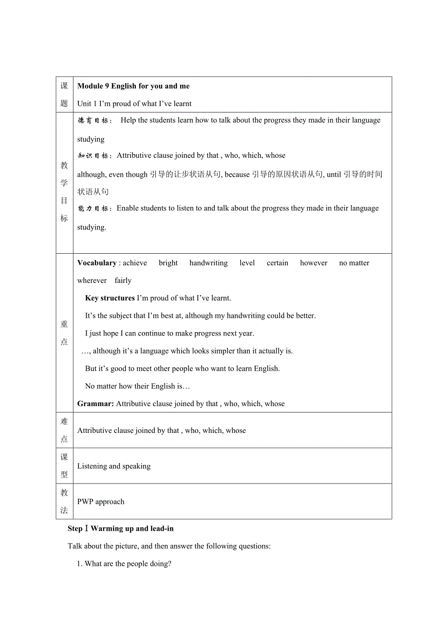 外研版九年级下英语module 9 教案2_第1页