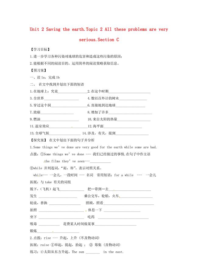 unit 2 topic 2 all these problems are very serious 学案8（仁爱版九年级上）