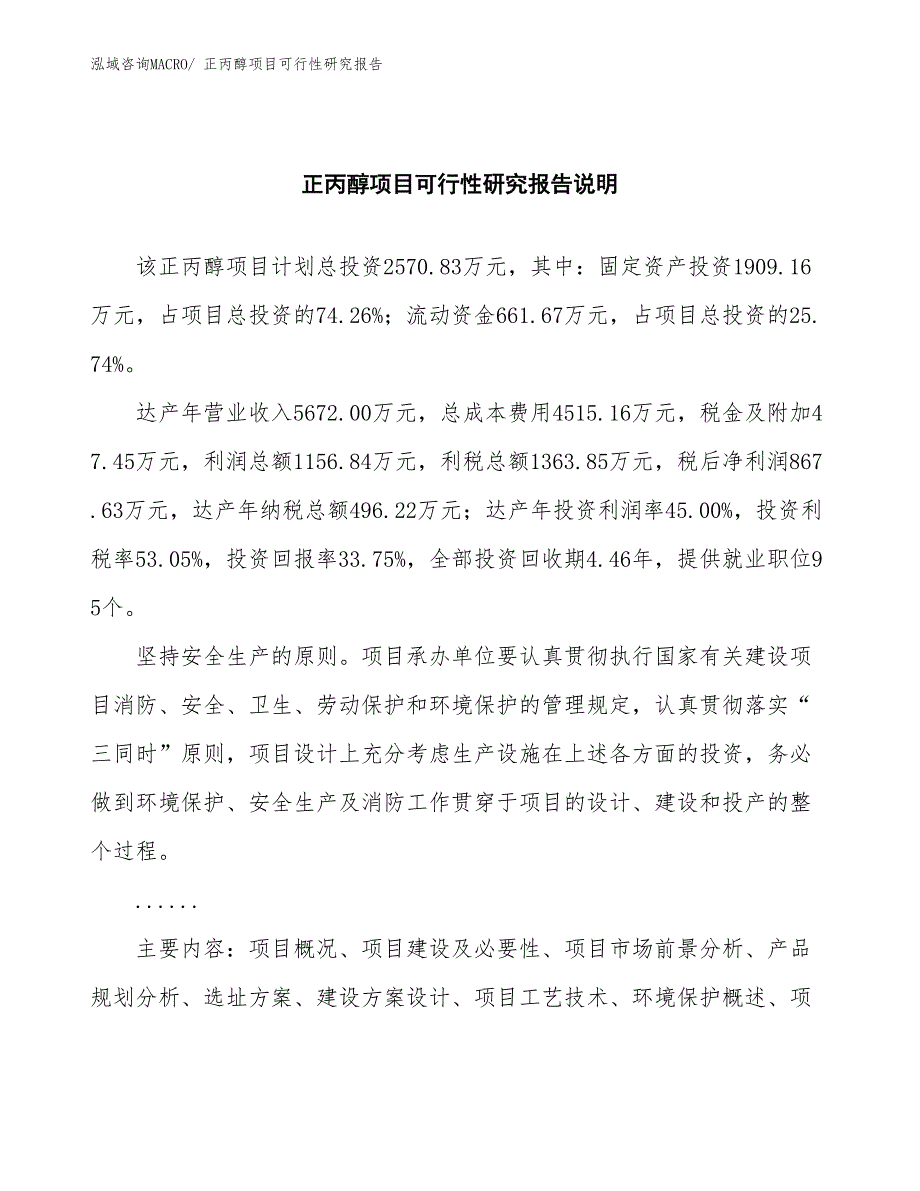 （批地）正丙醇项目可行性研究报告_第2页