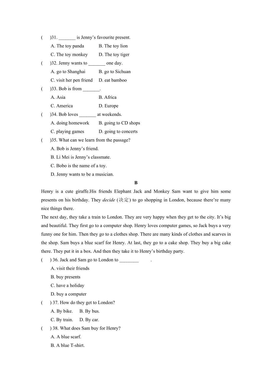 modules6-8试题(外研七年级上)_第4页