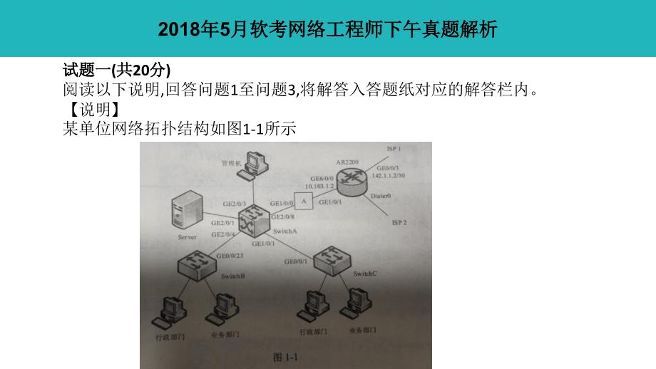 2018年5月软考网络工程师下午案例分析真题答案解析（2017年软考网工真题+答案）_第1页