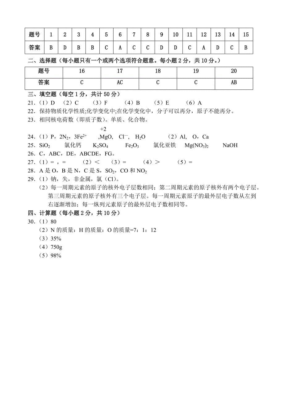 海南省保亭县新政中学2015-2016学年九年级上册化学第三单元 测试题1（人教版）_第5页