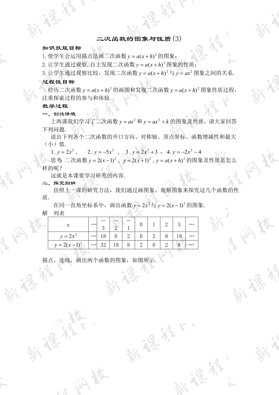 27.2.3二次函数的图像 学案 华师大版数学九年级下册_第1页