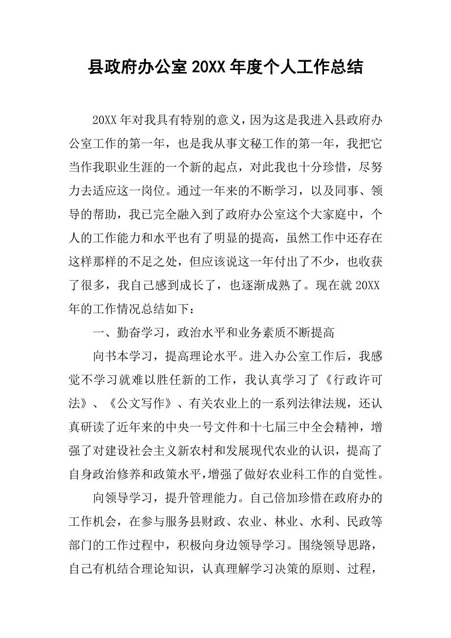 县政府办公室20xx年度个人工作总结_第1页