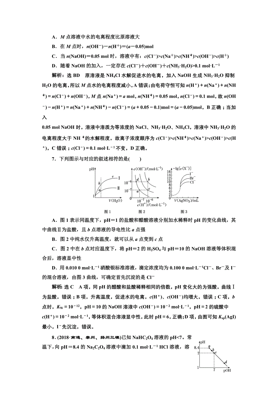 2019版高考化学江苏专版二轮复习检测：专题检测（七） 水溶液中的离子平衡 word版含解析_第4页