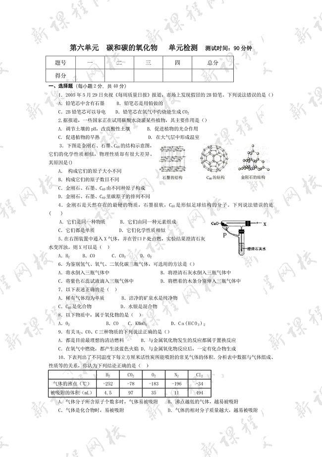 安徽省寿县李山中学九年级化学上册 第六单元测试题 4（人教版）