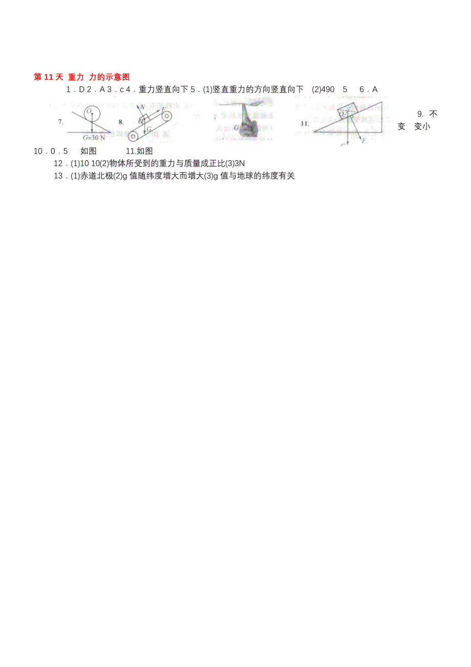第11天 重力 力的示意图 暑假作业（苏科版八年级下）_第3页