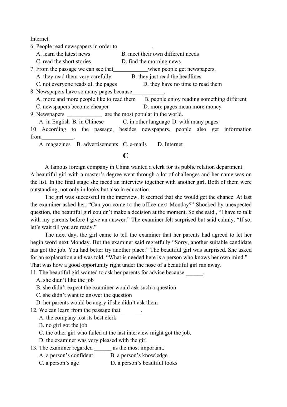 module2 试题6（外研版九年级上）_第5页