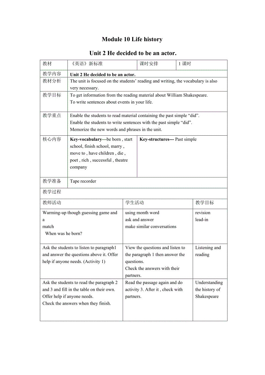 module 9 unit 2 he decided to be an actor教案5（外研版七年级下册）_第1页