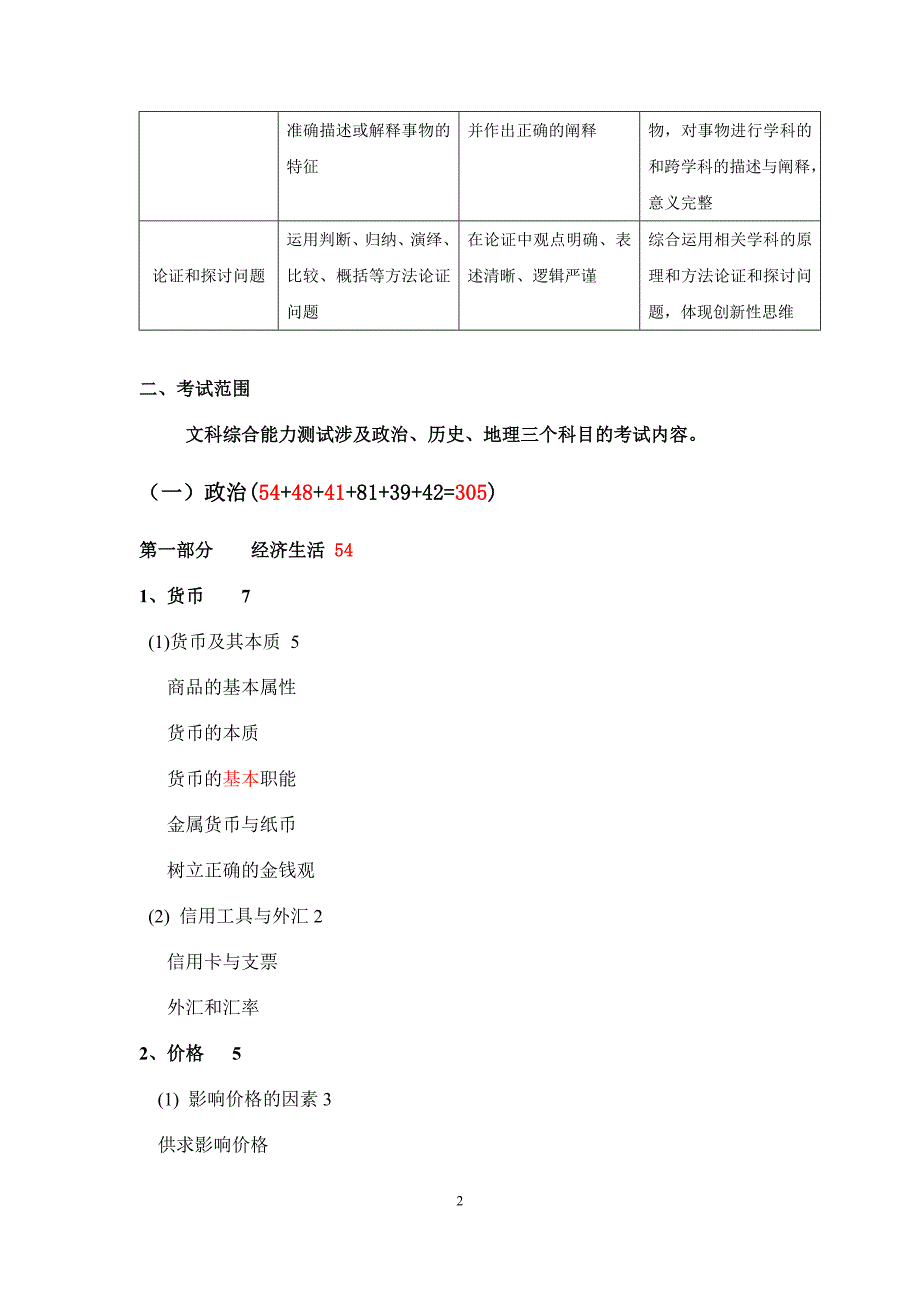 2014年北京文科综合高考考试说明(已校对)_第2页
