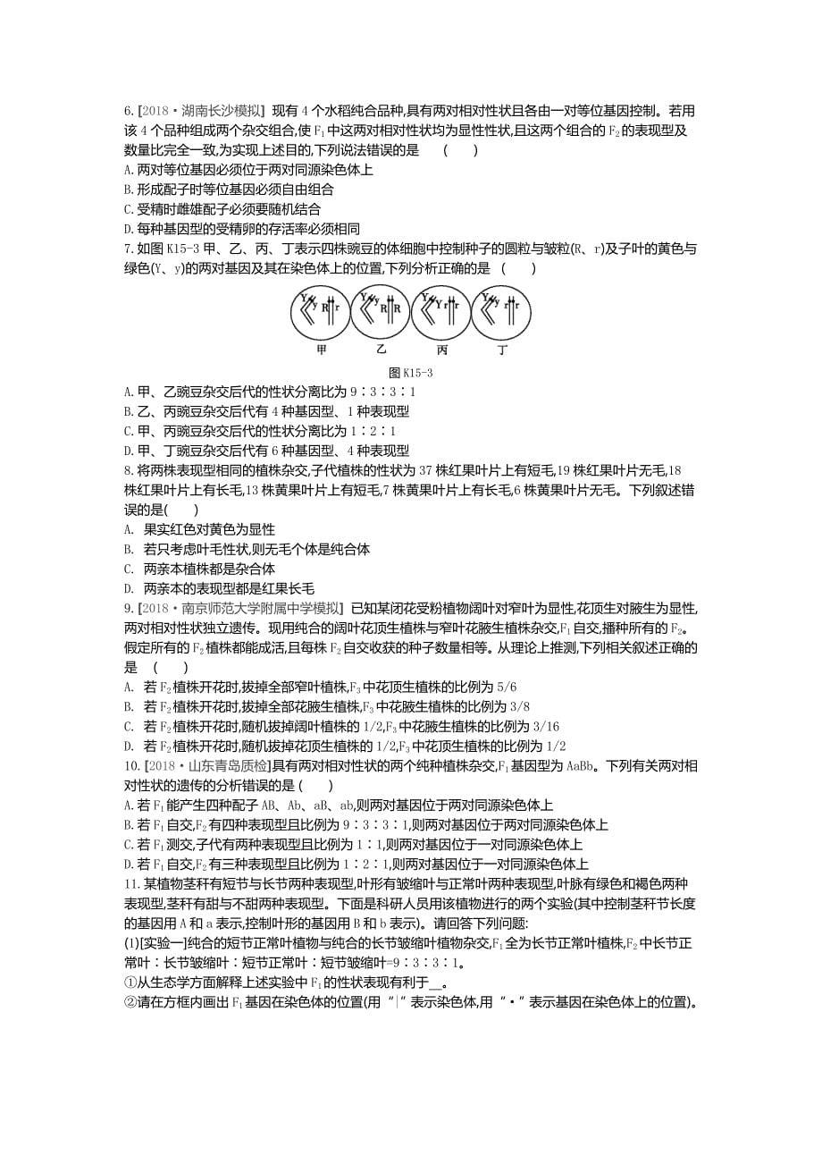 第5单元 遗传的基本规律与伴性遗传 作业正文_第5页