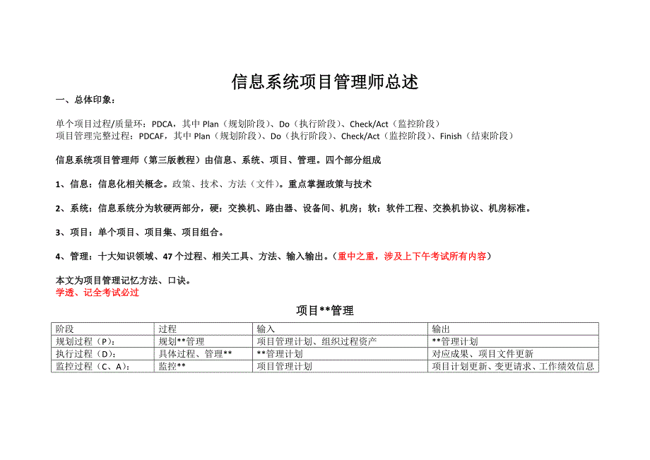 2019信息系统项目管理师(上午+下午+论文)口诀要点_第1页