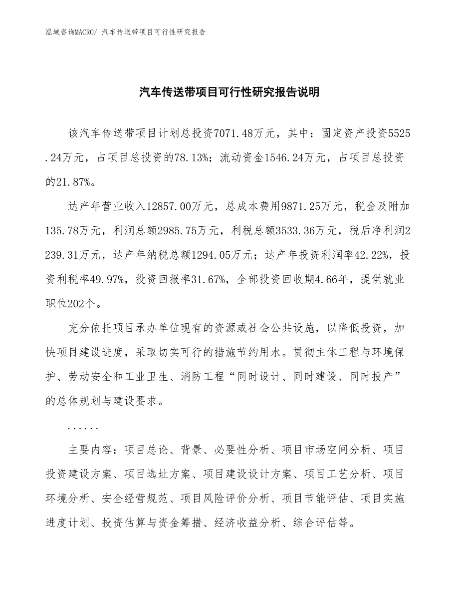 （批地）汽车传送带项目可行性研究报告_第2页