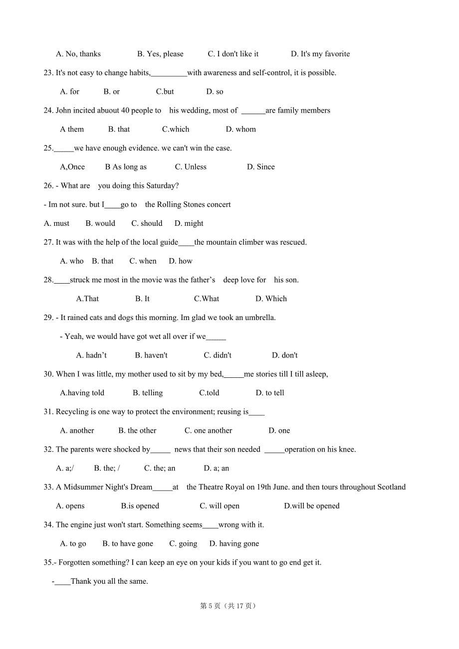 2013年普通高等学校招生全国统一考试(重庆卷)英语word版含答案_第5页